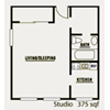 Floor plan for studio, 1 bath, 375 sqft